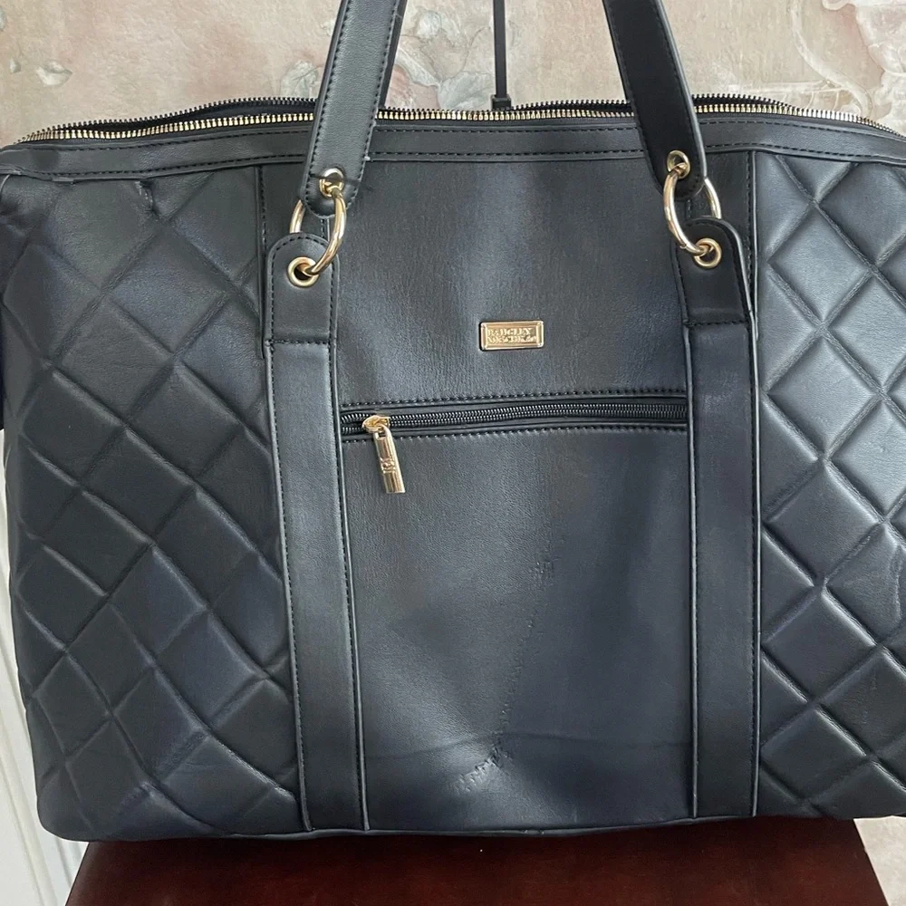 Badgley Mischka Black Quilted Tote with Gold Stud Detailing - Picture 5 of 13